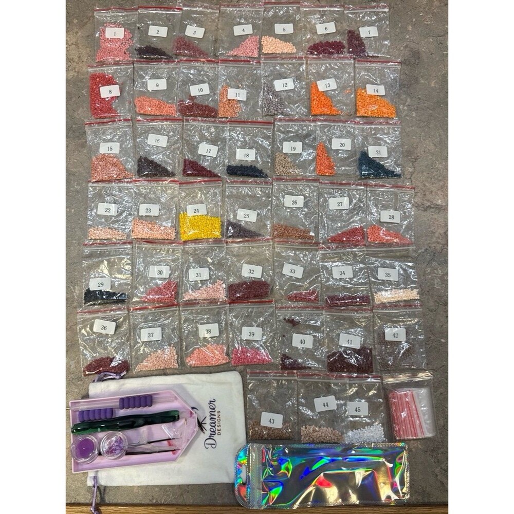 Diamond Painting Supplies-Includes Pen and several leftover diamond Beeds & Bag